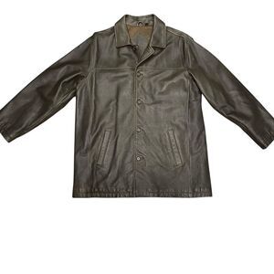 Roundtree and Yorke Dark Brown Button Up Leather Coat Size X-LARGE
